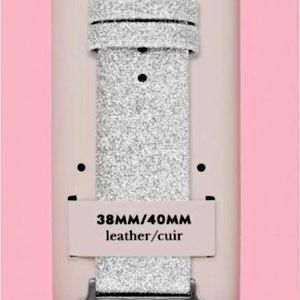 New (box damaged) KATE SPADE Apple Watch® Silver Glitter Leather 38 /40mm